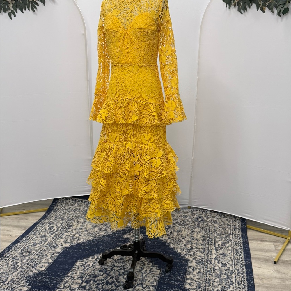 Yellow Lace Ruffle Dress